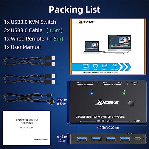 8K Usb 3.0 Kvm Switch Hdmi 2 Port 8K@60Hz 4K@120Hz,Camgeet Hdmi 2.1 Kvm Switch For 2 Computers Share 1 Monitor And 4 Usb 3.0 Devices,Hdcp 2.3, Hdr 10,With Wired Remote And 2 Usb3.0 Cable #TOP7