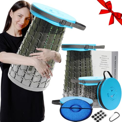 Image of ALEVMOOM Upgraded 19.7 inch Portable Collapsible Folding Stool Retractable Telescoping Foldable Stool for Adults Heavy Duty Camping Sturdy with Max Load Capacity 1000lbs for Outdoor Fishing Hiking BBQ