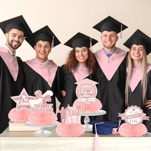 Image of 12pcs Graduation Table Decorations 2026,Pink Rose Gold Graduation Decorations Graduation Centerpieces for Tables Class of 2026 Centerpieces Honeycomb for 2026 Congrats Grad Table Decor (Pink)