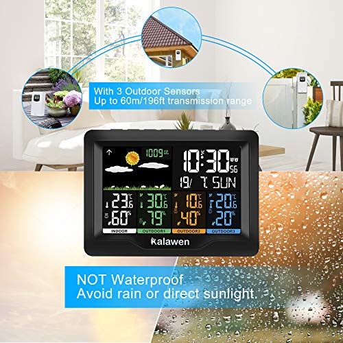Kalawen Weather Station with 3 Outdoor Sensors, MSF Wireless Digital Alarm Clock, Barometer, Temperature, Humidity Monitor, Weather Forecast for Home Garden - Image 3