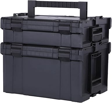 Portable Tool Box Portable Tool Box Organizers, Stackable Plastic Storage Toolbox, Multifunction Tool Case Organizer for Outdoor Home Camping, Black Tool Storage Organizer Size Small+Large