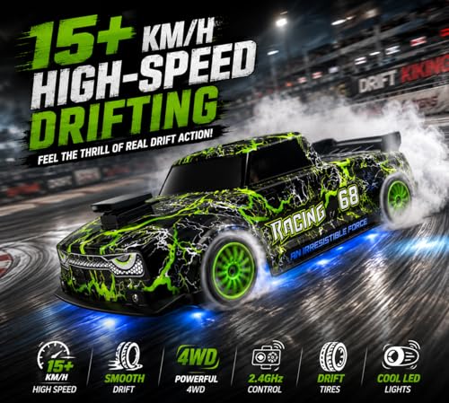 Image of Remote Control Sports Car, Green Racing Drift Car | Off-Road SUV Toy, High Speed RC Racing, Wireless Remote, Realistic Lights, Gift for Boys Girls