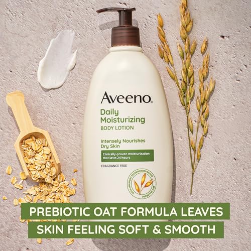 Aveeno Daily Moisturizing Body Lotion, Gentle Lotion Nourishes Dry Skin with Moisture, Sooth-ing Prebiotic Oat, Fragrance-Free, Non-Comedogenic, Travel-Size, 2.5 fl. oz, 3 Pack