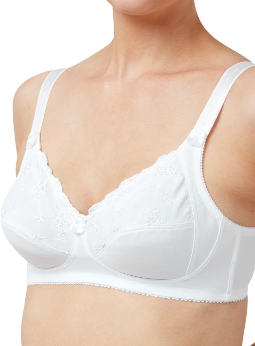 Soft Cup Bra Full Coverage Embroidered Non Wired Plus Size Bras Lingerie White