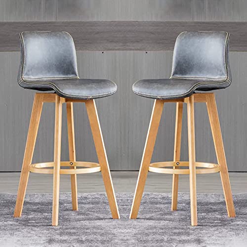 Taburete de bar moderno de piel sintética gris, 2 taburetes giratorios ajustables con patas de madera para isla de cocina, barra de desayuno, comedor, 71 cm de alto