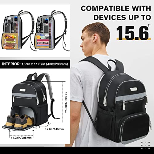 Dadanism Laptop Backpack 15.6 Inch, Travel Backpack With Shoes Compartment Anti Theft Water Resistant Business Carry-On Gym Backpack For Men Women, Hiking College School Computer Bag, Black/Gray #TOP1