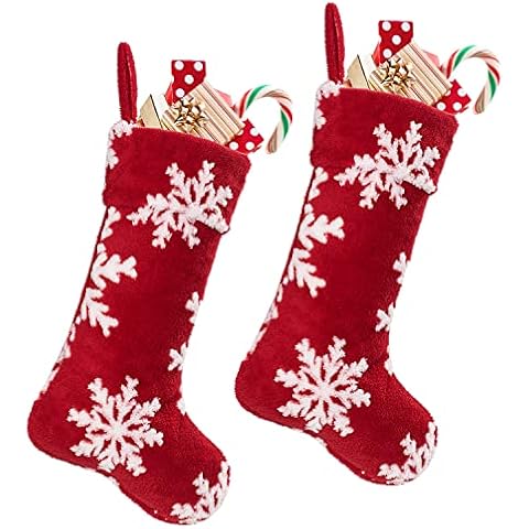 Rorchio 2 Pack Red Christmas Stockings, 18inch Xmas Stockings with Snowflake Pattern for Christmas Fireplace Home Decorations Cover