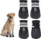 Dricar Bottes Chien, Ensemble de 4 Chaussures pour Chiens Antidérapant, Bottes de Protection pour Chien Imperméable pour Chiens de Taille Petit Moyenne et Grande (XL, Noir)