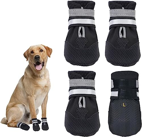 REESTBOO Hundeschuhe, 4 Stück Hundepfotenschutz Hundestiefel mit Anti-Rutsch Sohle, Reflektierendemâ€¦ – Miniatur