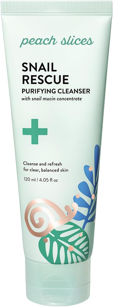 Peach Slices - Snail Rescue Purifying Cleanser (4.05 oz) - Snail Mucin Concentrate - Cleanse & Refresh Skin - Pine Bark, Hyaluronic Acid & Cica - Clean & Cruelty Free - Korean Skin Care & Beauty