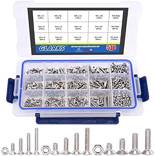 Glarks 510Pcs Metric M3 M4 M5 304 Stainless Steel Flat Head Countersunk Socket Cap Bolts Screws Nuts Assortment Kit, Allen Hex Drive