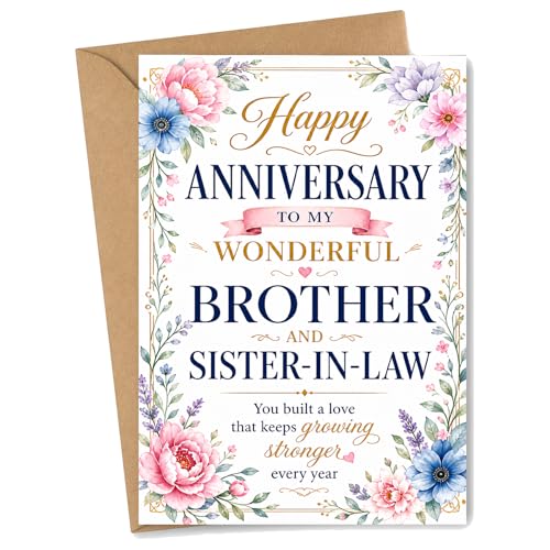 Pizadix Anniversary Card for Brother and Sister in Law Floral Greeting Card from Sibling...