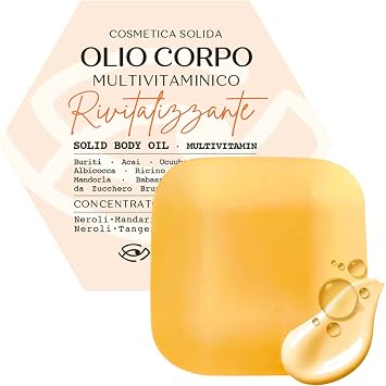 Senso Naturale Solid Body Oil/Cream Bar   Multivitaminic with Buriti & Acai Oil   Nourishing, Revitalising Body Cream with Vitamins A, C & E | Vegan, Organic | Citrus Aroma for Glowing Skin | 85g
