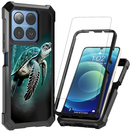Decahouy for Boost Summit 5G Phone Case with Tempered Glass Screen Protector, Heavy Duty Shockproof Rugged Bumper Dual Layer Cover Protective Case for Boost Mobile Summit 5G,Cute Green Sea Turtles