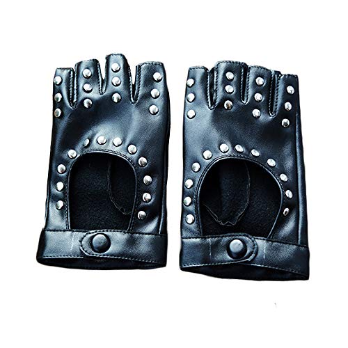 MISAZ 2 Pairs Women Punk Fingerless Dance Gloves with Studs, Black PU Leather Rivets Cosplay Performance Dance Gloves, Comfortable Sexy Cool Riding Gloves MISAZ 2 Pairs Women Punk Fingerless Dance Gloves with Studs, Black PU Leather Rivets Cosplay Performance Dance Gloves, Comfortable Sexy Cool Riding Gloves