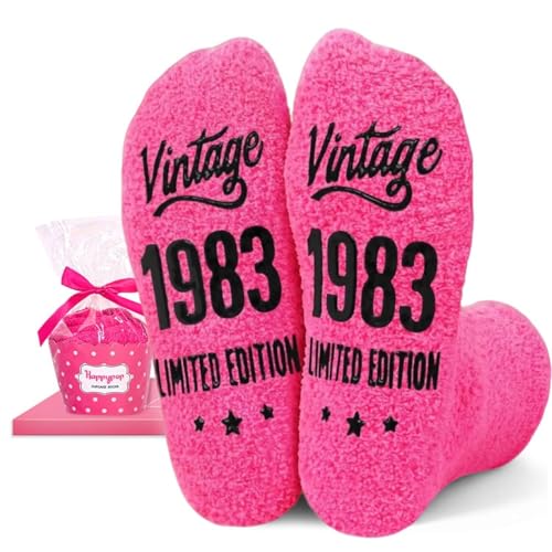 HAPPYPOP 1983 Birthday Gifts for Women - 43 Year Old Socks for Women Friends 43rd Birthday Gifts for Middle Aged Woman Pink