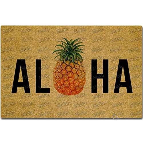 MsMr Fußmatte für den Eingangsbereich, lustige Fußmatte Aloha Ananas, für drinnen und draußen, Gummimatte, Oberseite aus Vliesstoff, 45,7 x 76,2 cm