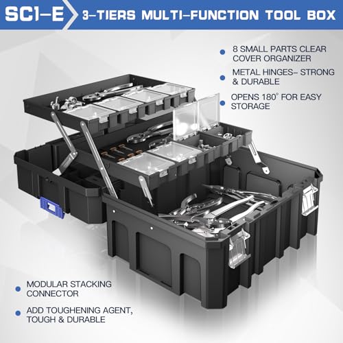 4 Tier Stackable Rolling Tool Box with Wheels | Modular Tool Organizer Box Storage System | Portable Tool Box with Drawers | Tough and Durable | for Garage Storage | Home Repairs | Professional Work - Thumbnail 5