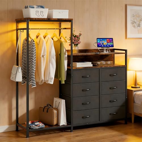 YKVIQBY Dresser with Clothes Rack,58" H Clothing Rack with Fabric