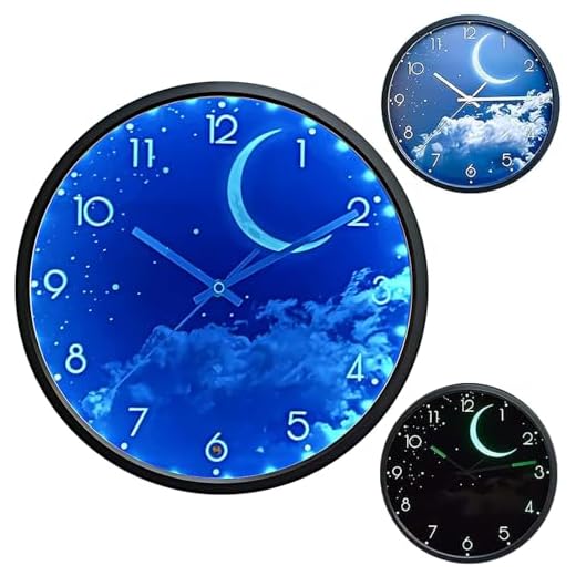 OCEST Night Light Wall Clock for Bedroom, 12 Inch Silent Battery-Operated LED Wall Clocks for Living Room/Kitchen, Glow in The Dark Large Digital Display Kids Birthday Present-Moon
