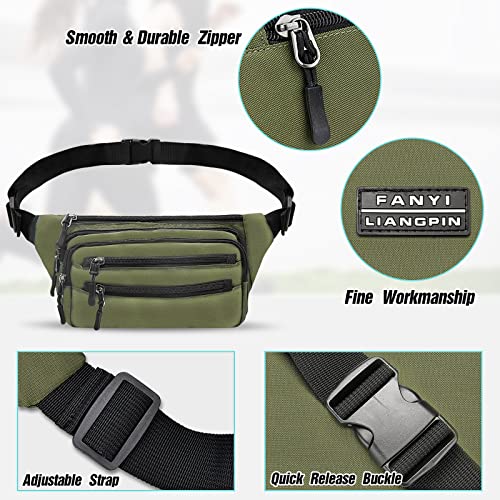 Sarsumir-Bum-Bag-Waist-Fanny-Pack-for-Men-Women-Bumbag-Money-Belt-Bag-with-6-Pockets-Adjustable-Strap-Waterproof-Tear-Resistant-Bum-Bags-for-Travel-Hiking-Running-Cycling-Gym-Dog-Walking-Green