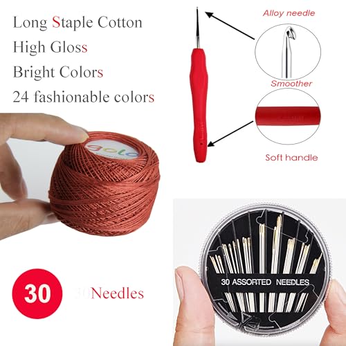 Image of golo 24 Skeins Crochet Thread Size 20 10g x 24 Embroidery Thread Crochet Yarn for Hand Knitting 20-24-1
