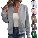 Piuwrlz jacket for women Women's Zip Up Cropped Jacket Loose Long Sleeve Round Neck Lightweight Coat Casual Coarse Knitted Baseball Jacket Gray L