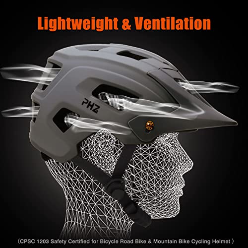 Phz. Adult-Men-Women Mountain Helmet With Light - Mountain Road Bike Bicycle Helmet With Replacement Pads & Detachable Visor #TOP4