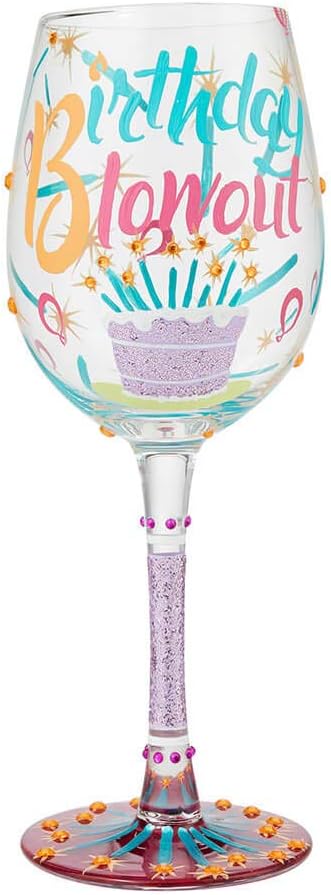 Enesco Designs by Lolita Birthday Blowout Hand-Painted Artisan Wine Glass, 15 Ounce, Multicolor