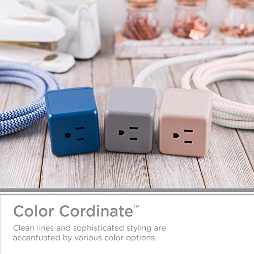 Cordinate 3-Outlet Extension Cord Cube, 5 Ft Braided Cord, Power Strip, Outlet Extender, Space-Saving Flat Plug, Perfect For Home Or Office Decor, Blue, 61928 #TOP7