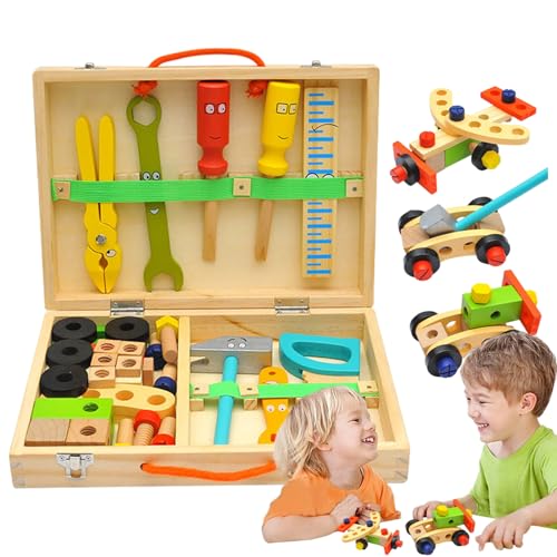 Herramientas para niños - Juguetes de madera de construcción y juego simbólico,juego de herramientas de juguete,para casa, dormitorio, guardería, guardería, cumpleaños, niños y niñas edades 2-4