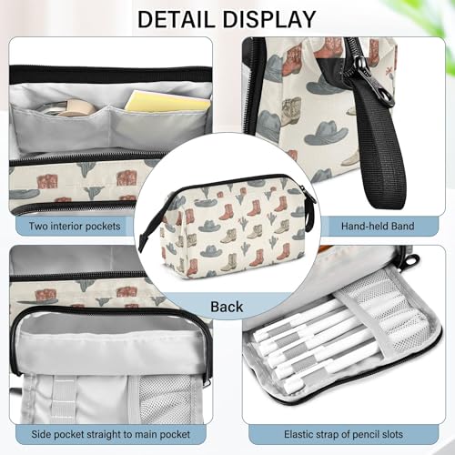 Image of Fisyme Western Cowboy Boots Vintage Pencil Case Large Capacity Pen Bags Box Big Makeup Pouch Organizers