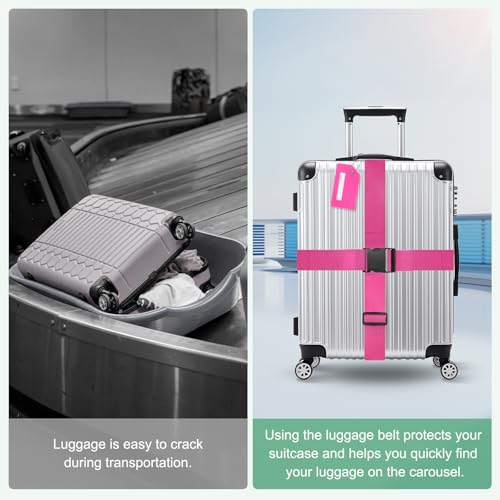 Image of M METERXITY 2-Sets Luggage Straps TSA Approved, Travel Straps for Luggage Suitcase Tags Set, Adjustable Suitcase Belt [Purple]