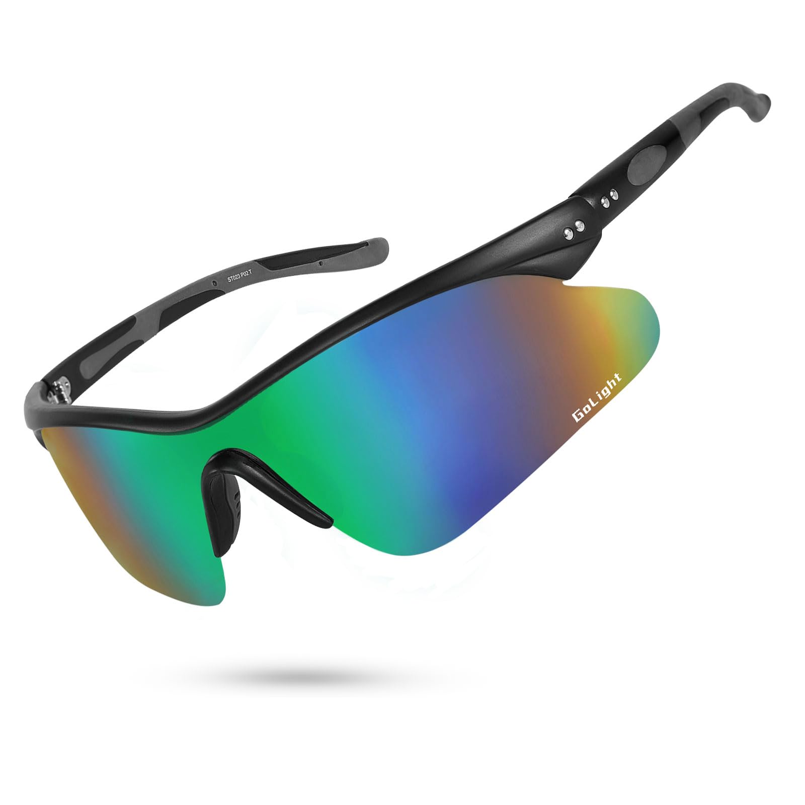 GoLight Polarized Sports Sunglasses for Men and Women – UV400 Protection Shades, Anti-Glare, Lightweight Frame with Durable Riveted Hinges, Great for Driving Fishing, Running, Cycling. (Green Revo)