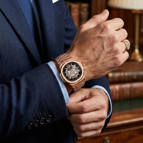 Image of ALIX AL2904 Automatic Mechanical Self-Winding Skeleton Dial 30 ATM Waterproof with Stainless Steel Band Wrist Watch