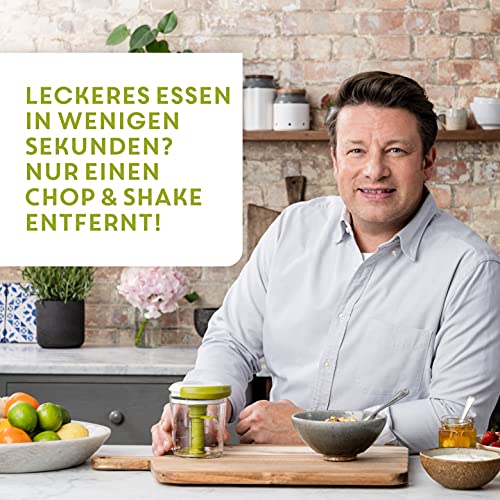 Foto von Tefal Jamie Oliver Chop & Shaker, ohne Strom, Fassungsvermögen: 450 ml, Multizerkleinerer, Universalzerkleinerer für Gemüse, Obst, Zwiebeln, Nüsse, Knoblauch, weiß/grün, K1644144