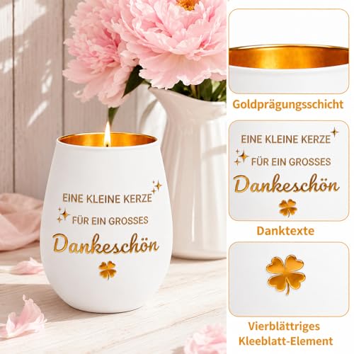 Dankeschön Geschenke für Frauen und Männer, Windlicht Glas Teelichthalter, Elegantes Glückslicht mit Spruch, Perfektes Danke Geschenk für Mama, Lehrerin, Kollegin, Geburtstag und Mehr