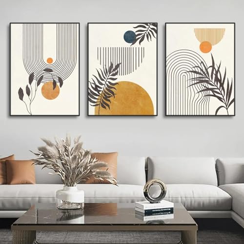 Ligne abstraite géométrie feuille botanique GELYX triptyque mural 80x110 cm sans cadre