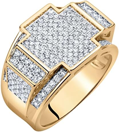Sturgo 14K Yellow Gold Plated Mens Simulated Diamond Micropave Cross Cluster Ring, D-E Color VS Clarity, Size 10