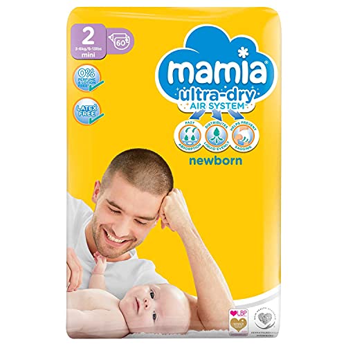 Mamia Jumbo Pack 60 pañales, toallitas de bebé biodegradables gratis Fred & Flo + bolsas de pañales Fred & Flo
