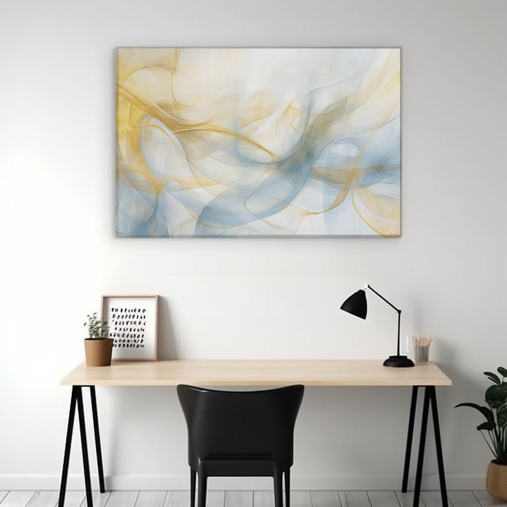 Canvas for Living room. Whirling Yellow and Blue Abstraction Captivates with Smoke-like Elegance, 27 x 18 inch Canvas Wall Art - Ready to Hang