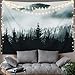 BLEUM CADE Misty Forest Tapestry Mountain Tapestry Wall Hanging Fantastic Fog Magical Trees Tapestry Nature Landscape Tapestry for Bedroom Living Room Dorm (Misty Forest with Mountain, 59.1" x 82.7")