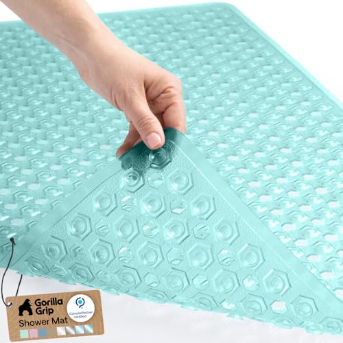 Image of GORILLA GRIP Bath Tub Shower Mat, Bathtub Floor Liner, 35x16 Clear Green