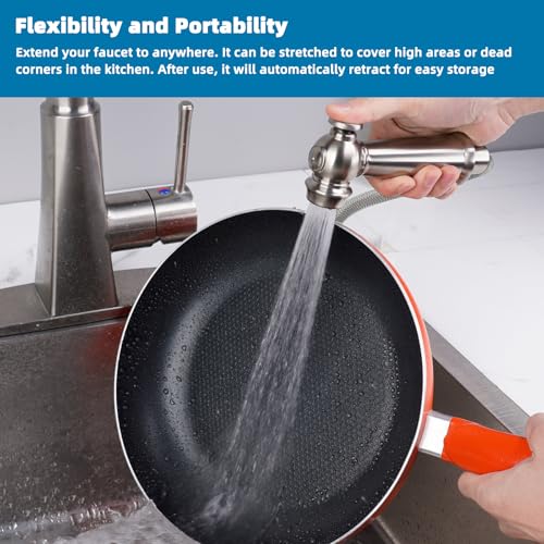 Image of Universal Kitchen Sink Sprayer with Hose /Holder /Adapters, Brushed Nickel | NSF /ANSI /CAN 372 Certified, Sink Faucet Sprayer Attachment Compatible with Moen /Delta, Side Sprayer Head with Quick Connector