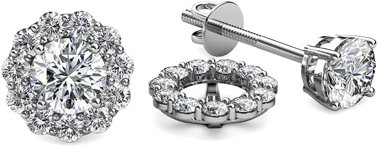 Natural Diamond 0.66 ctw Women Halo Jackets for Stud Earrings 14K White Gold