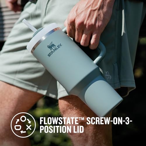 Stanley Quencher H2.0 Flowstate Trinkflasche Mit Strohhalm 1.2L - Thermobecher Kühlt 11 Stunden - 48 Stunden Eisgekühlt - Spülmaschinenfest - Thermosflasche BPA Frei - Edelstahl Trinkbecher - Shale