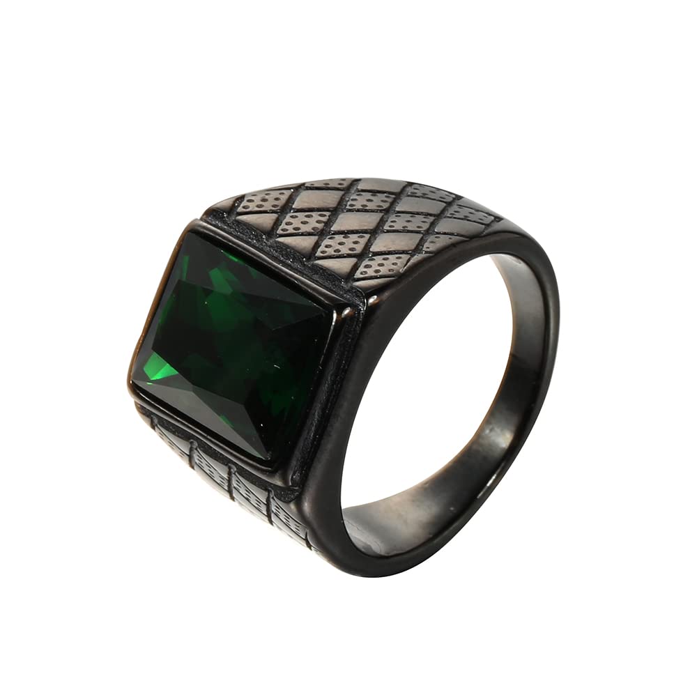HIJONES Hombres Mujers Acero Inoxidable Clásico 18MM 18k Oro/Plata Chapado Piedra del zodíaco Anillos con Piedra