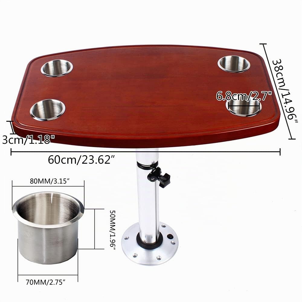 Table de bateau pour camping-car, table télescopique avec 7 hauteurs réglables et plateau de table en chêne laqué pour caravane, camping-car, bateau, yacht, 600 * 380 mm, Brown