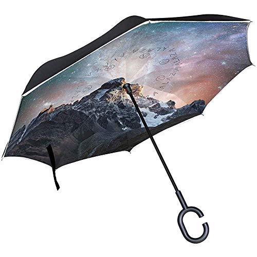 Preisvergleich Produktbild Merle House Sternenhimmel Schnee NASA Mountain umgekehrter umgekehrter Regenschirm, winddichter Selbstständer auf dem Kopf stehender Regenschutz Auto-umgekehrte Regenschirme C-Griff