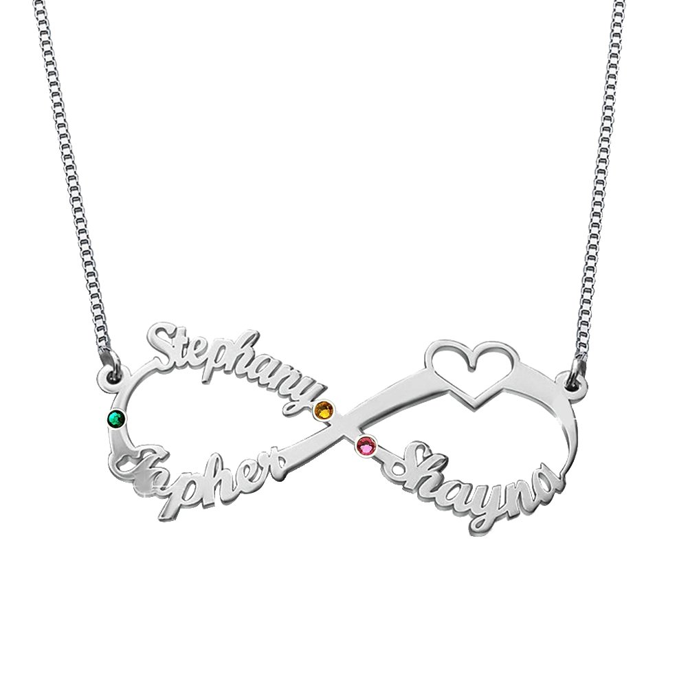 Collar de plata de ley 925 con nombre de infinito con piedra natal personalizada, hecho a medida con cualquier nombre